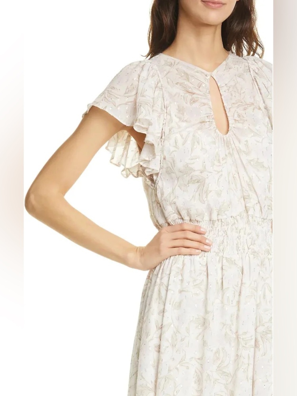 Rebecca Taylor  Zadie Smocked Midi Dress in Snow Comb. Size XS